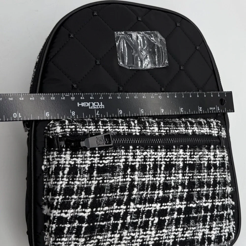 Badgley‎ Mischka Diamond Quilted Nylon & Tweed Small Backpack Black